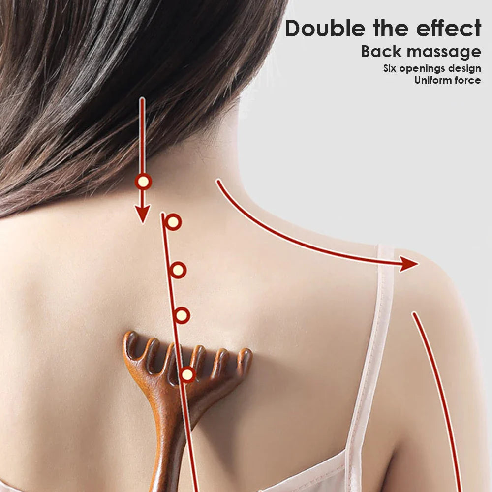 Handcrafted Sandalwood Gua Sha Comb - Scalp Massager and Stress Relief Tool for Deep Relaxation