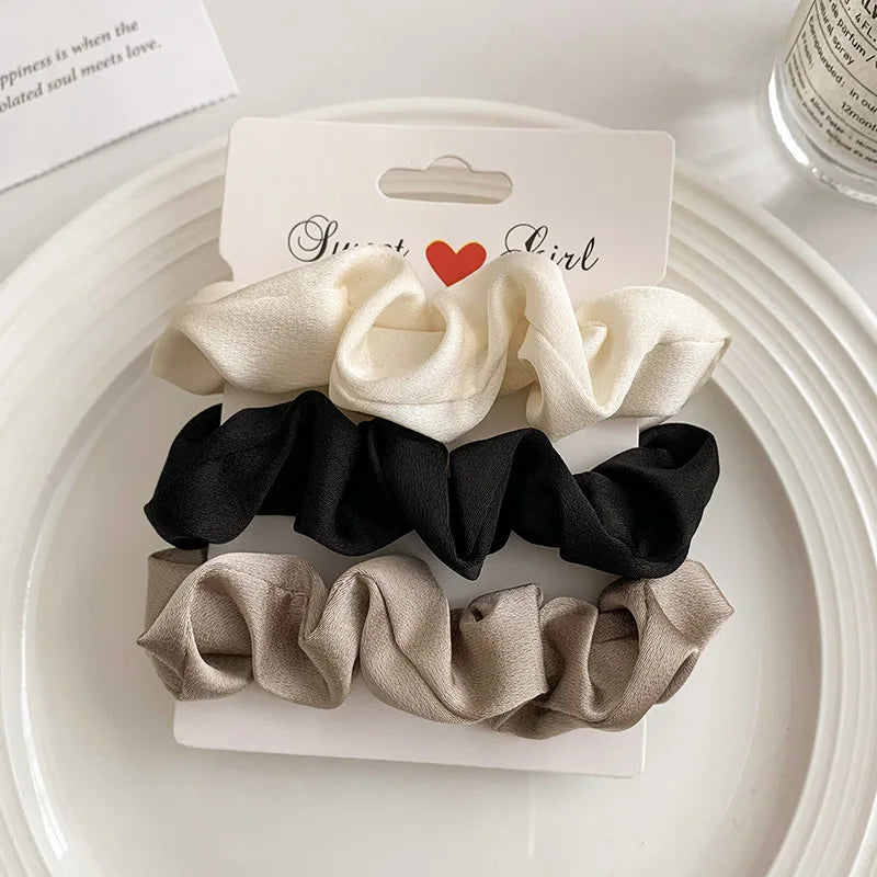 3/4/5 PCS Elastic Bands Elegant Solid Color Satin Pleated Scrunchies Woman Strong Ponytail Hair Ties Accessories Wholesale