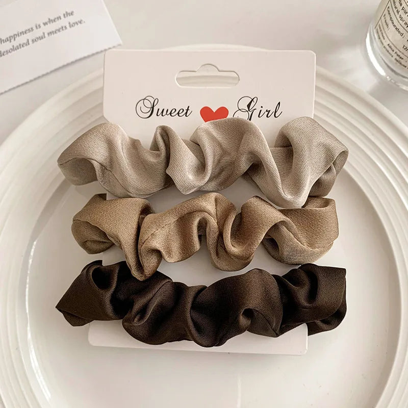 3/4/5 PCS Elastic Bands Elegant Solid Color Satin Pleated Scrunchies Woman Strong Ponytail Hair Ties Accessories Wholesale