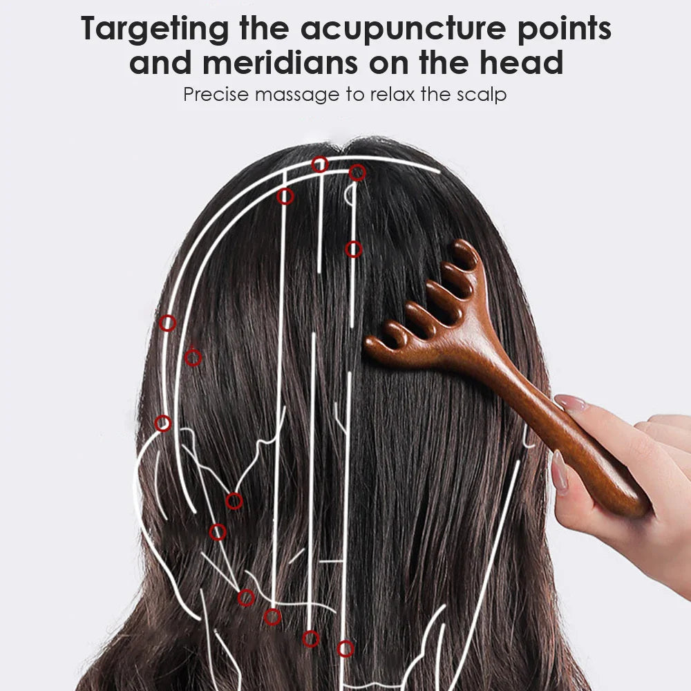 Handcrafted Sandalwood Gua Sha Comb - Scalp Massager and Stress Relief Tool for Deep Relaxation
