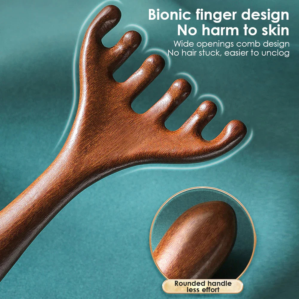 Handcrafted Sandalwood Gua Sha Comb - Scalp Massager and Stress Relief Tool for Deep Relaxation