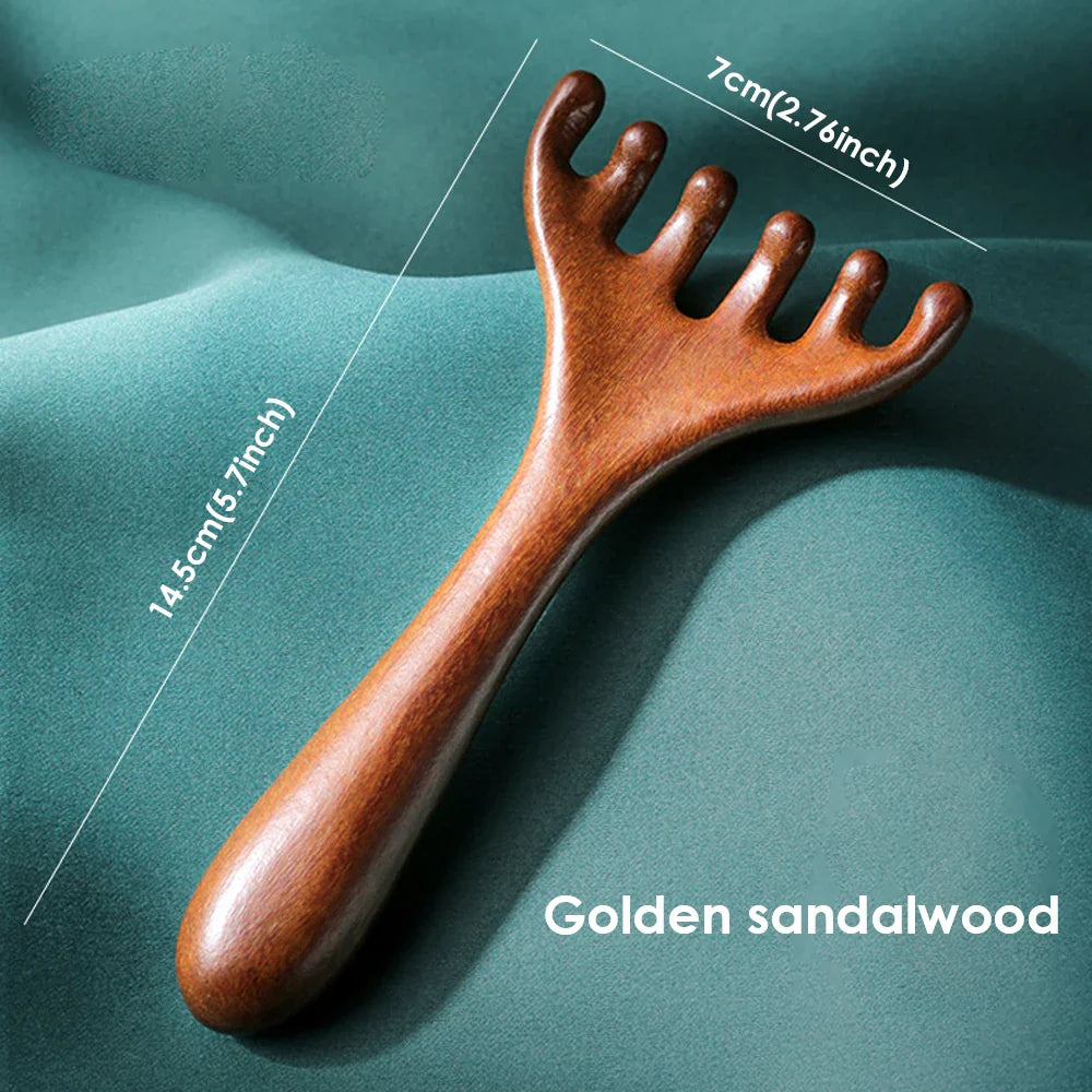 Handcrafted Sandalwood Gua Sha Comb - Scalp Massager and Stress Relief Tool for Deep Relaxation