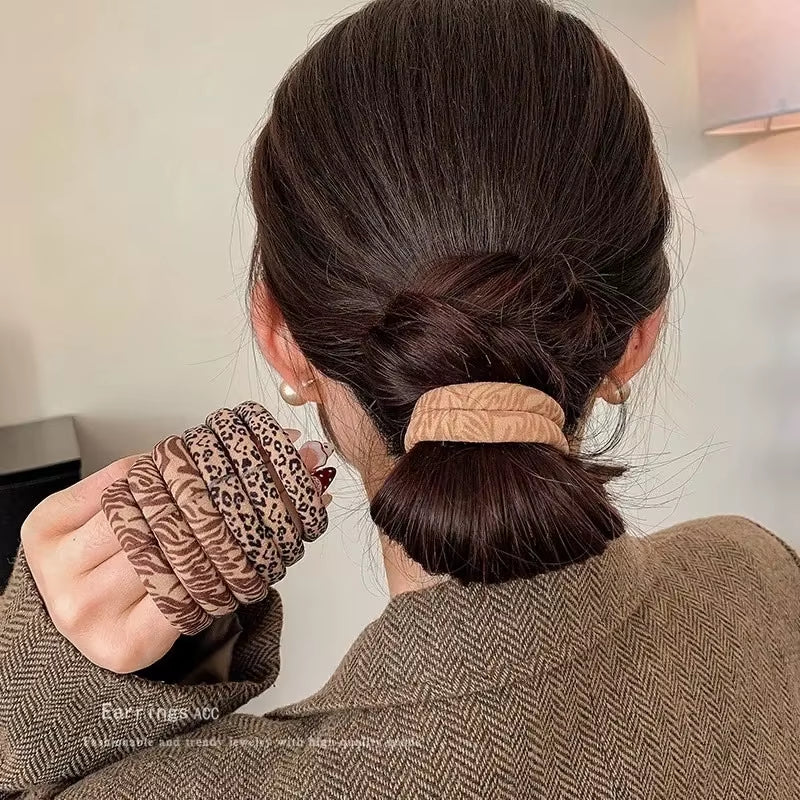 5Pcs Leopard Print High Elastic Hair Ties Scrunchie Ties Women Girls High Elasticity Ponytail Holder Hair Rings Rope Accessories