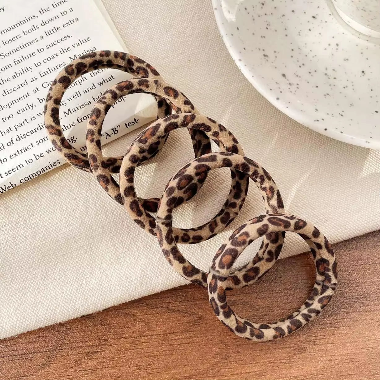 5Pcs Leopard Print High Elastic Hair Ties Scrunchie Ties Women Girls High Elasticity Ponytail Holder Hair Rings Rope Accessories