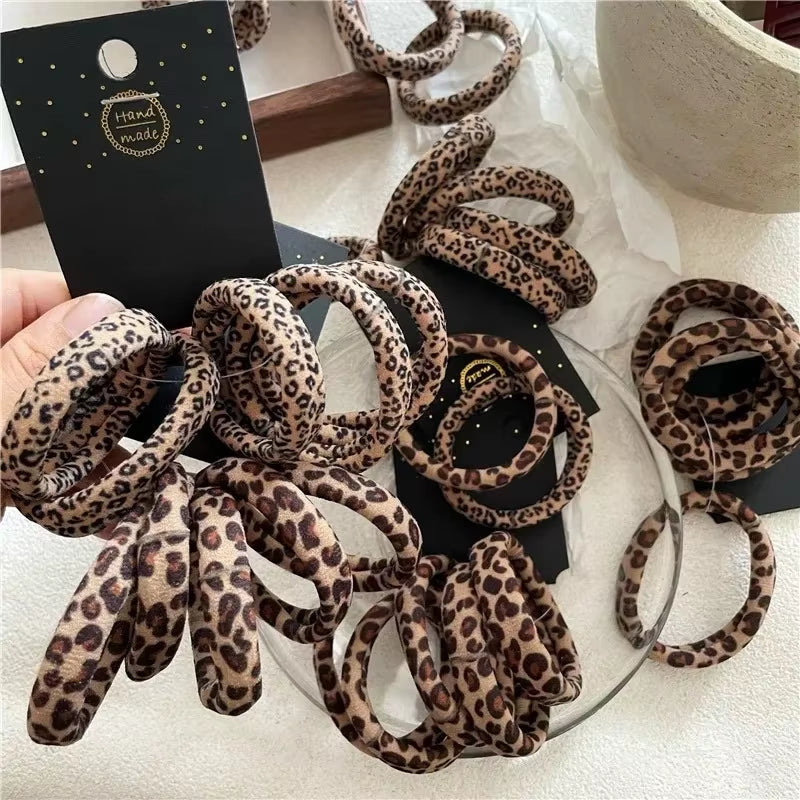 5Pcs Leopard Print High Elastic Hair Ties Scrunchie Ties Women Girls High Elasticity Ponytail Holder Hair Rings Rope Accessories
