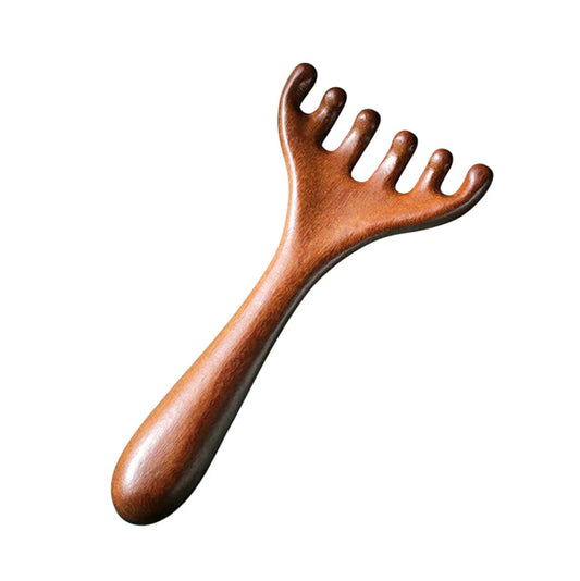 Handcrafted Sandalwood Gua Sha Comb - Scalp Massager and Stress Relief Tool for Deep Relaxation