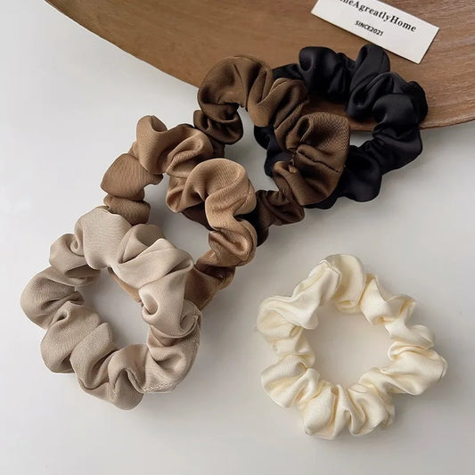 3/4/5 PCS Elastic Bands Elegant Solid Color Satin Pleated Scrunchies Woman Strong Ponytail Hair Ties Accessories Wholesale