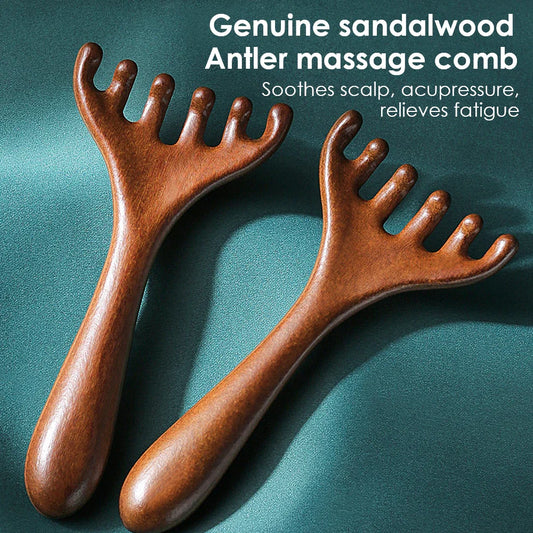 Handcrafted Sandalwood Gua Sha Comb - Scalp Massager and Stress Relief Tool for Deep Relaxation