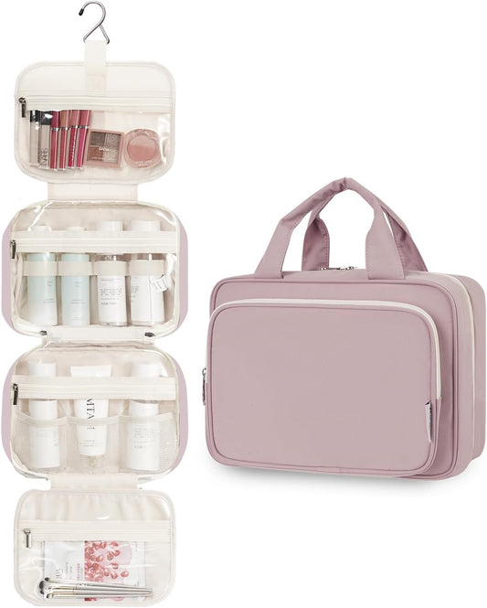 Hanging Travel Toiletry Bag for Women Wash Bag Cosmetics Makeup Bag Organizer for Travel Size Accessories (Dusty Rose (Medium))