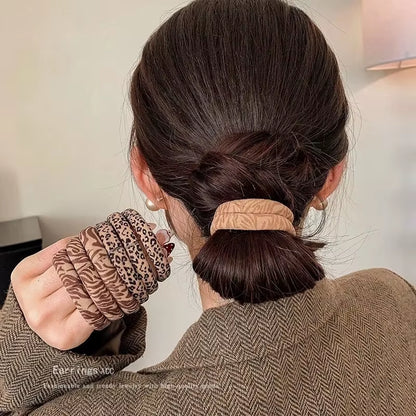 5Pcs Leopard Print High Elastic Hair Ties Scrunchie Ties Women Girls High Elasticity Ponytail Holder Hair Rings Rope Accessories