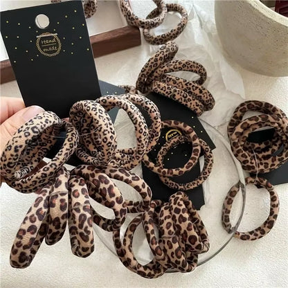 5Pcs Leopard Print High Elastic Hair Ties Scrunchie Ties Women Girls High Elasticity Ponytail Holder Hair Rings Rope Accessories